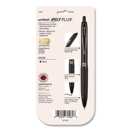 207 Plus+ Gel Pen, Retractable, Medium 0.7 Mm, Black Ink, Black Barrel, 4/pack