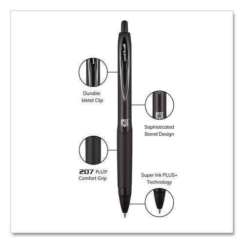 207 Plus+ Gel Pen, Retractable, Medium 0.7 Mm, Black Ink, Black Barrel, 4/pack