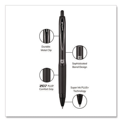 207 Plus+ Gel Pen, Retractable, Medium 0.7 Mm, Black Ink, Black Barrel, 4/pack