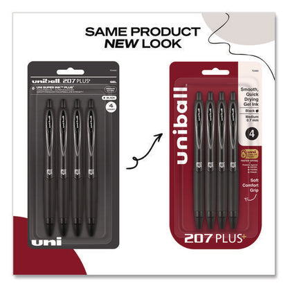 207 Plus+ Gel Pen, Retractable, Medium 0.7 Mm, Black Ink, Black Barrel, 4/pack