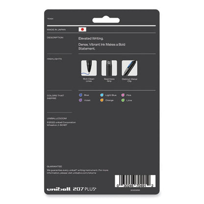 207 Plus+ Gel Pen, Retractable, Medium 0.7 Mm, Assorted Inspirational Ink Colors, Black Barrel, 6/pack