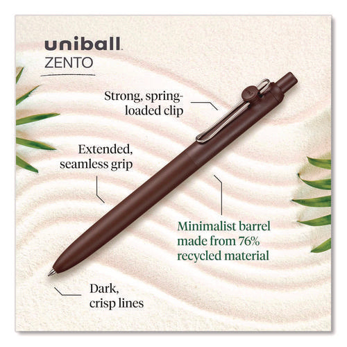 Zento Gel Pen, Retractable, Medium 0.7 Mm, Black Ink, Assorted Barrel Colors, Dozen