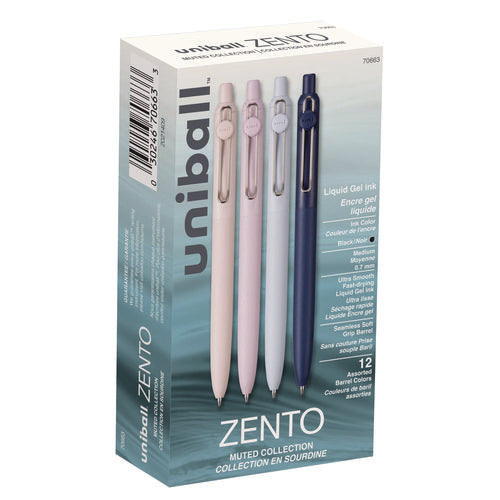 Zento Gel Pen, Retractable, Medium 0.7 Mm, Black Ink, Assorted Barrel Colors, Dozen