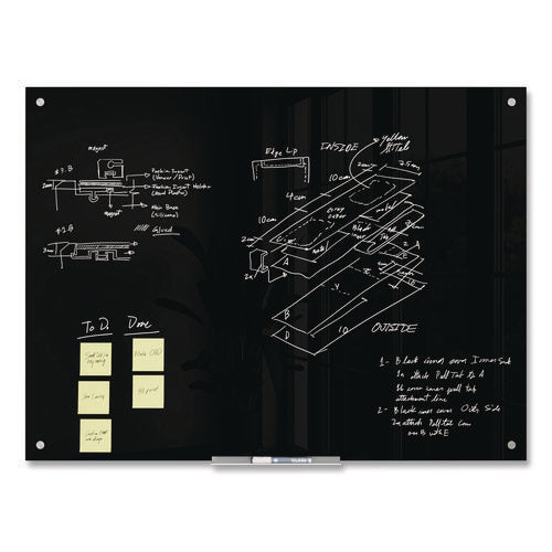 Black Glass Dry Erase Board, 48" X 36" (actual Size: 47" X 35"), Black Surface