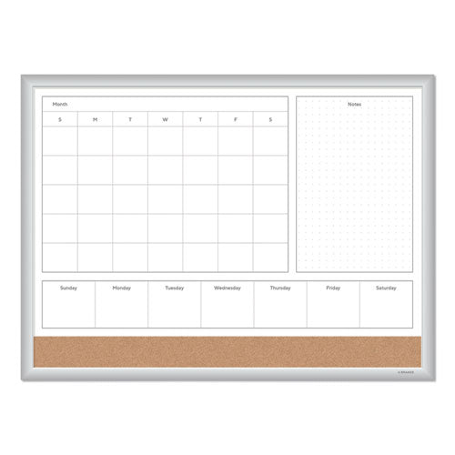 4n1 Magnetic Dry Erase Combo Board, Week/month Planning, 24 X 18 (actual Size: 23 X 17), Tan/wh Surface, Satin Aluminum Frame