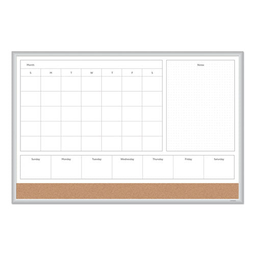 4n1 Magnetic Dry Erase Combo Board, Week/month Planning, 36 X 24 (actual Size: 35 X 23), Tan/wh Surface, Satin Aluminum Frame