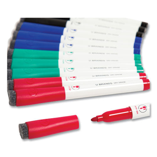 Medium Point Low-odor Dry-erase Markers With Erasers, Medium Bullet Tip, Assorted Colors, 12/pack