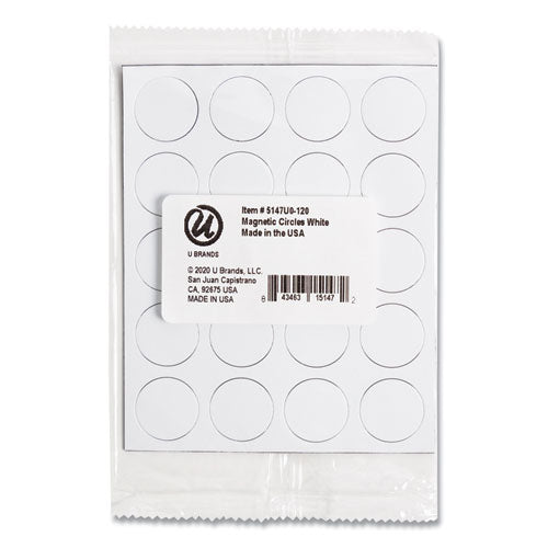 Heavy-duty Board Magnets, Circles, 0.75" Diameter, White, 20/pack