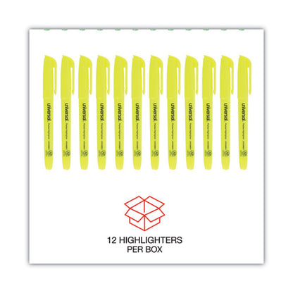 Pocket Highlighters, Fluorescent Yellow Ink, Chisel Tip, Yellow Barrel, Dozen