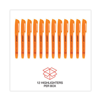 Pocket Highlighters, Fluorescent Orange Ink, Chisel Tip, Orange Barrel, Dozen