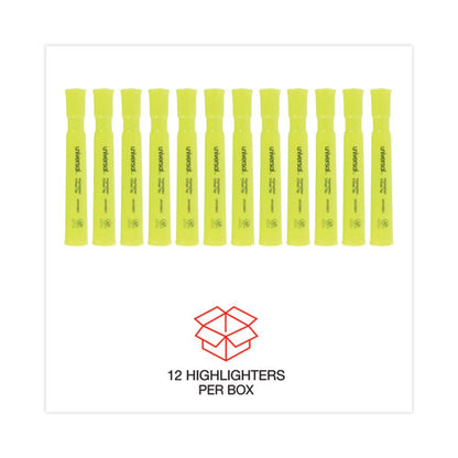 Desk Highlighters, Fluorescent Yellow Ink, Chisel Tip, Yellow Barrel, Dozen