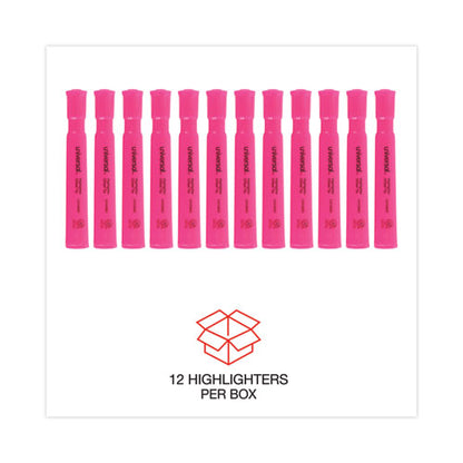 Desk Highlighters, Fluorescent Pink Ink, Chisel Tip, Pink Barrel, Dozen