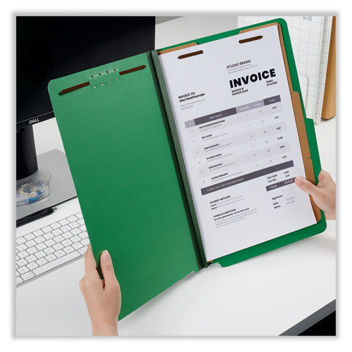 Bright Colored Pressboard Classification Folders, 2" Expansion, 2 Dividers, 6 Fasteners, Legal Size, Emerald Green, 10/box