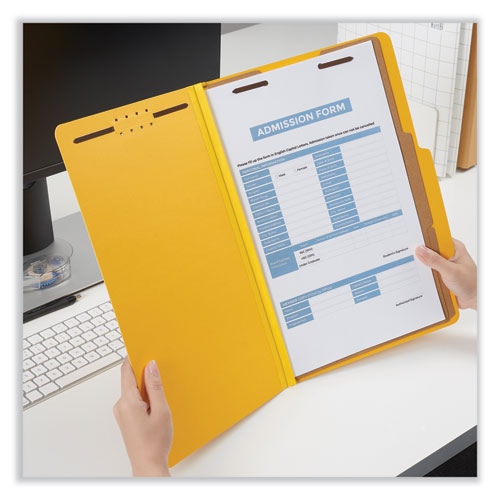 Bright Colored Pressboard Classification Folders, 2" Expansion, 2 Dividers, 6 Fasteners, Legal Size, Yellow Exterior, 10/box