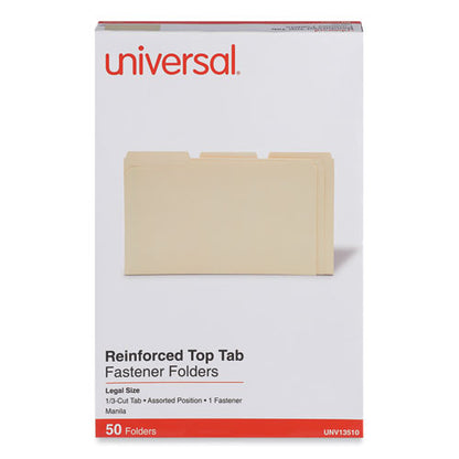 Reinforced Top Tab Fastener Folders, 0.75" Expansion, 1 Fastener, Legal Size, Manila Exterior, 50/box