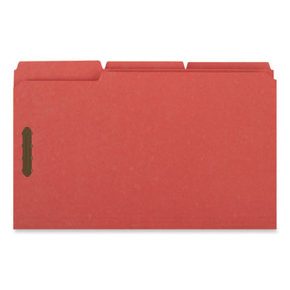 Deluxe Reinforced Top Tab Fastener Folders, 0.75" Expansion, 2 Fasteners, Legal Size, Red Exterior, 50/box
