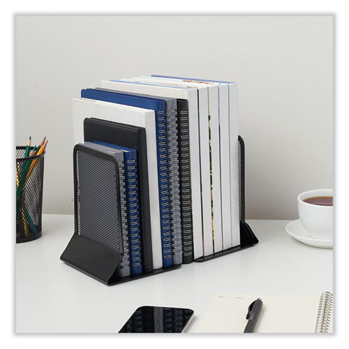 Metal Mesh Bookends, Nonskid Base, 5.38 X 5.38 X 6.75, Black, Pair