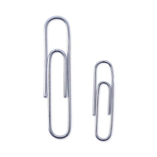 Plastic-coated Paper Clips With Two-compartment Dispenser Tub, (750) #2 Clips, (250) Jumbo Clips, Silver