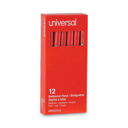Ballpoint Pen, Stick, Medium 1 Mm, Red Ink, Gray/red Barrel, Dozen