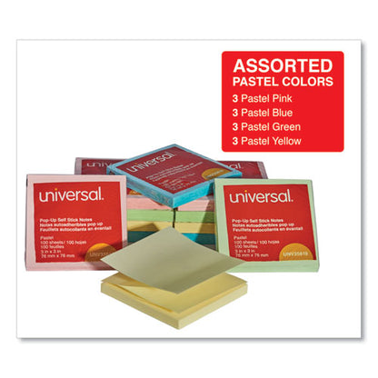 Fan-folded Self-stick Pop-up Note Pads, 3" X 3", Assorted Pastel Colors, 100 Sheets/pad, 12 Pads/pack