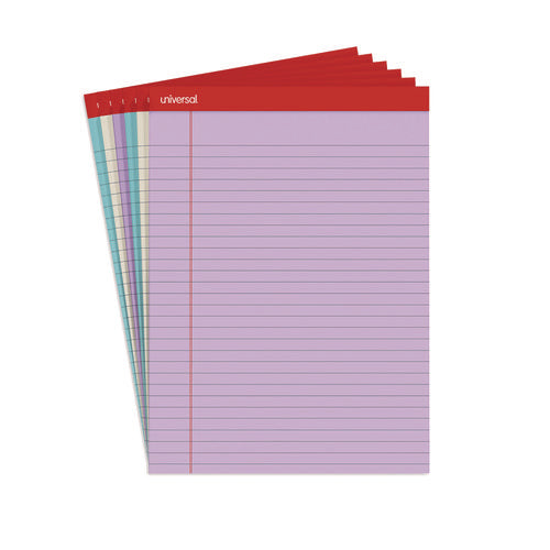 Colored Perforated Ruled Writing Pads, Wide/legal Rule, 50 Assorted Color 8.5 X 11.75 Sheets, 6/pack