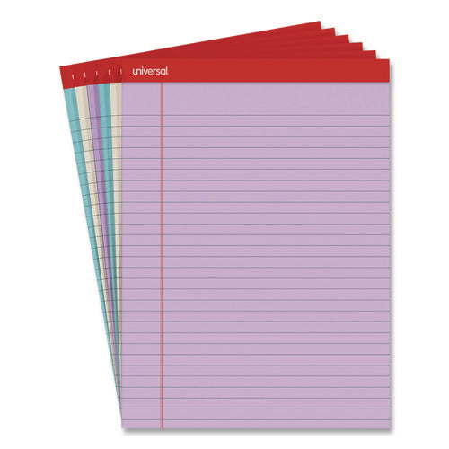 Colored Perforated Ruled Writing Pads, Wide/legal Rule, 50 Assorted Color 8.5 X 11.75 Sheets, 6/pack