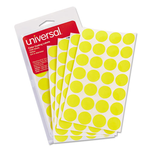 Self-adhesive Removable Color-coding Labels, 0.75" Dia, Yellow, 28/sheet, 36 Sheets/pack