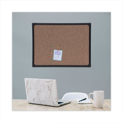 Tech Cork Board, 23.62" X 17.71", Brown Surface, Black Aluminum Frame