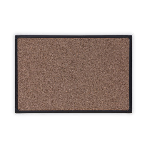 Tech Cork Board, 35.43" X 23.62", Brown Surface, Black Plastic Frame