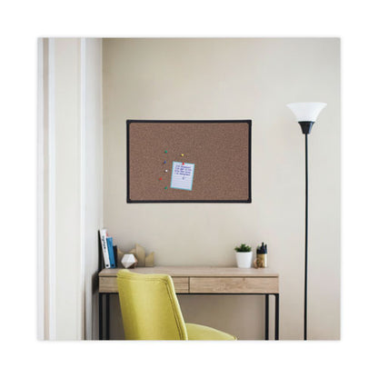 Tech Cork Board, 35.43" X 23.62", Brown Surface, Black Plastic Frame