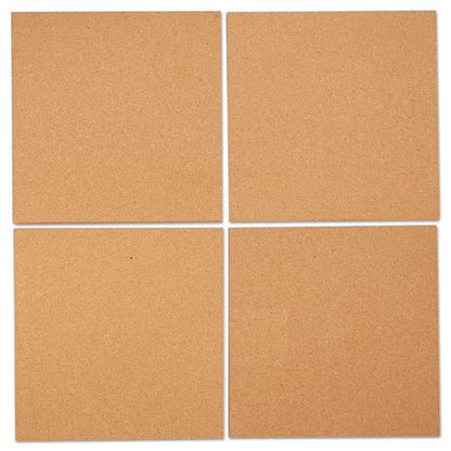 Cork Tile Panels, Classic Synthetic Cork Surface, 12" X 0.38" X 12", Brown, 4/pack