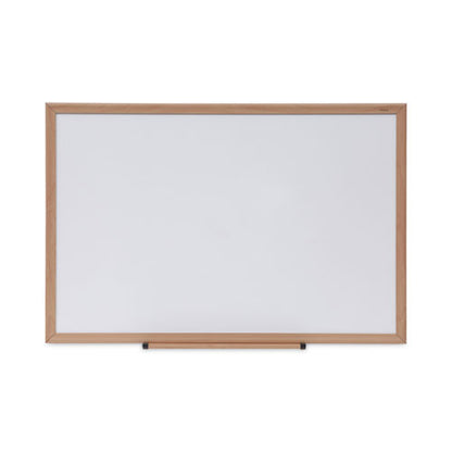 Deluxe Melamine Dry Erase Board, 36" X 24", White Surface, Oak Finished Fiberboard (mdf) Frame