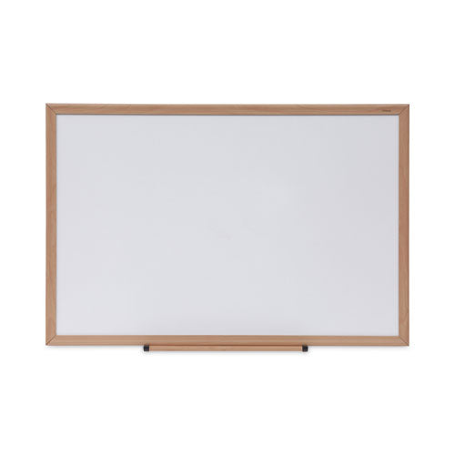 Deluxe Melamine Dry Erase Board, 36" X 24", White Surface, Oak Finished Fiberboard (mdf) Frame