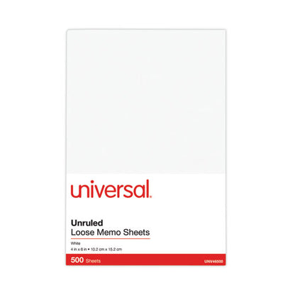 Loose White Memo Sheets, 4 X 6, Unruled, Plain White, 500/pack