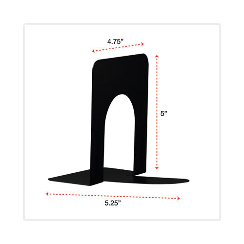 Economy Bookends, 4.75 X 5.25 X 5, Heavy Gauge Steel, Black, Pair