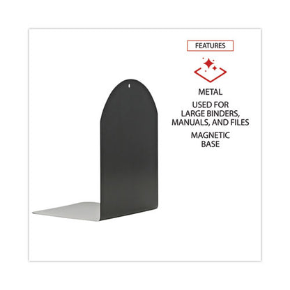 Magnetic Bookends, Magnetic Base, 6 X 5 X 7, Metal, Black, Pair