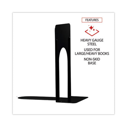 Jumbo Deluxe Economy Bookends, Nonskid Base, 5.88 X 8.25 X 9, Heavy Gauge Steel, Black, Pair
