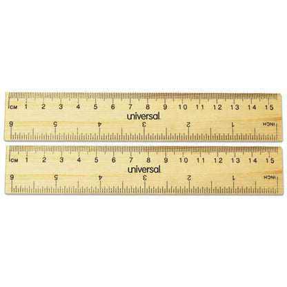 Flat Wood Ruler, Standard/metric, 6" Long