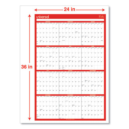 Erasable Wall Calendar, 24 X 36, White/red Sheets, 12-month (jan To Dec): 2026