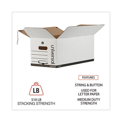 Deluxe Quick Set-up String-and-button Boxes, Letter Files, White, 12/carton