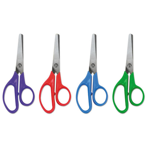 Kids' Scissors, Rounded Tip, 5" Long, 1.75" Cut Length, Straight Assorted Color Handles, 12/box