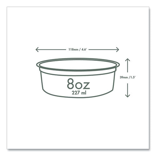 Round Deli Pots, Compostable, 8 Oz, 4.6" Diameter X 1.5" H, Clear, Plastic, 500/carton