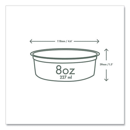 Round Deli Pots, Compostable, 8 Oz, 4.6" Diameter X 1.5" H, Clear, Plastic, 500/carton