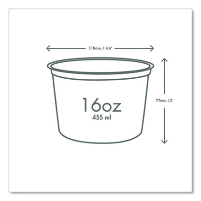 Round Deli Pots, Compostable, 16 Oz, 4.6 Diameter X 3" H, Clear, Plastic, 500/carton