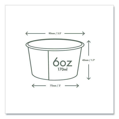 Soup Containers, Compostable, 6 Oz, 3.5" Diameter X 1.7" H, Green/white, Paper, 1,000/carton
