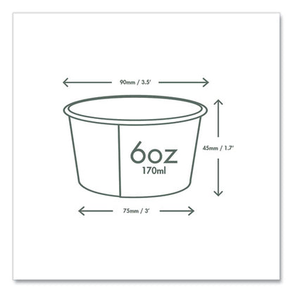Soup Containers, Compostable, 6 Oz, 3.5" Diameter X 1.7" H, Green/white, Paper, 1,000/carton