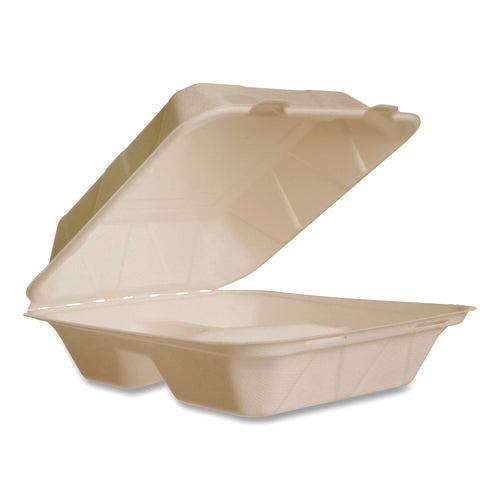 Nourish Molded Fiber Takeout Containers, Compostable, 3 Compartments, 7.9 X 7.9 X 2.9, White, Sugarcane, 200/carton