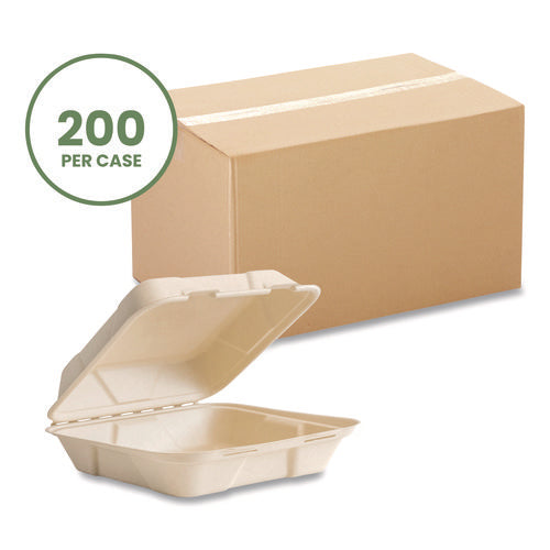 Nourish Molded Fiber Takeout Containers, Compostable, 9 X 9 X 3, Natural, Sugarcane, 200/carton