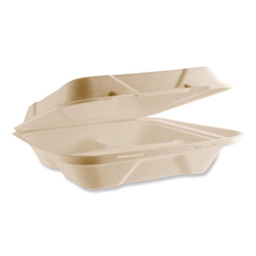 Nourish Molded Fiber Takeout Containers, Compostable, 3 Compartments, 5 X 9 X 2, White, Sugarcane, 200/carton