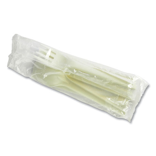Cutlery Kits, Compostable, General Purpose, Fork/knife/napkin/spoon, Plastic, White, 250/carton
